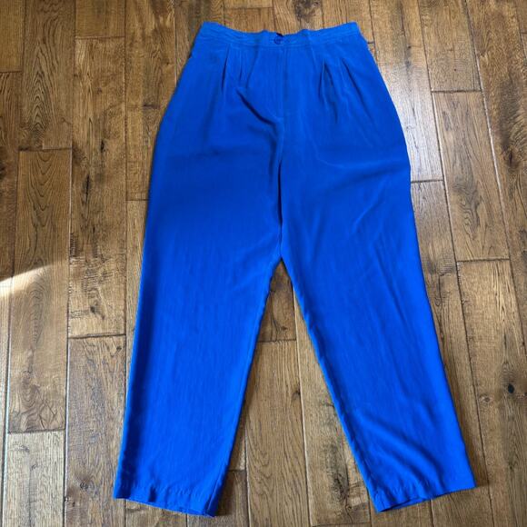 VTG Natalie & Me 100% Silk Royal Blue Pants Suit and Blouse Set Womens Sz XL - Picture 2 of 15